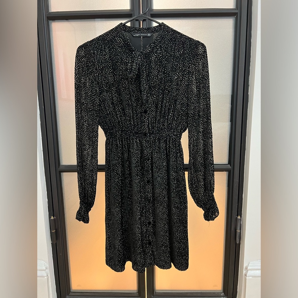 Zara ZW Collection Short Printed Black Velvet Dress